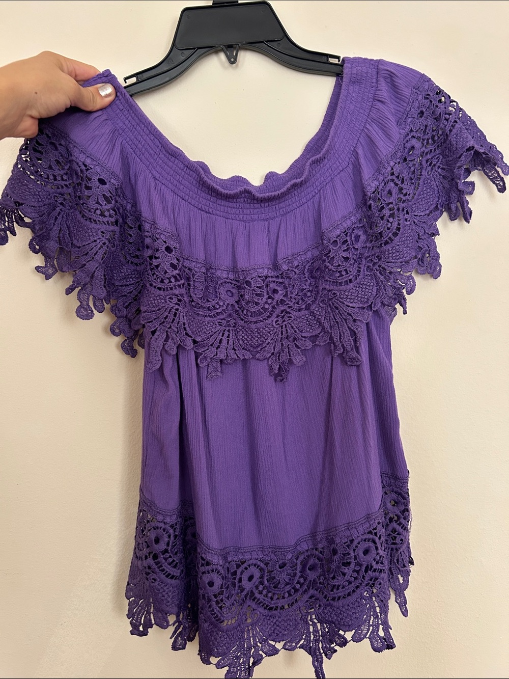 jcpenney Purple Crochet-Trim Off-Shoulder Blouse